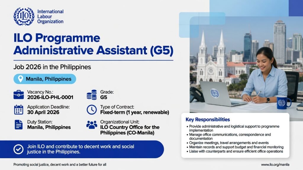 ILO Programme Administrative Assistant (G5) Job 2026 in the Philippines
