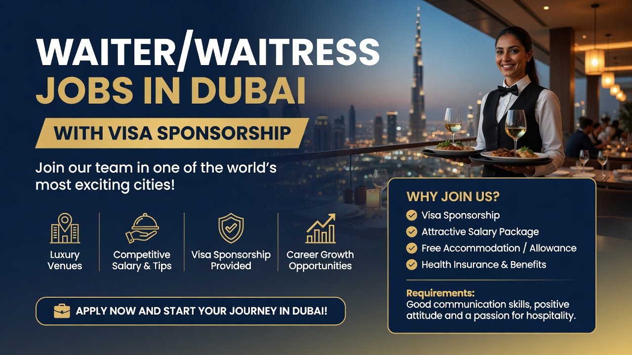 Waiter/Waitress Jobs in Dubai with Visa Sponsorship