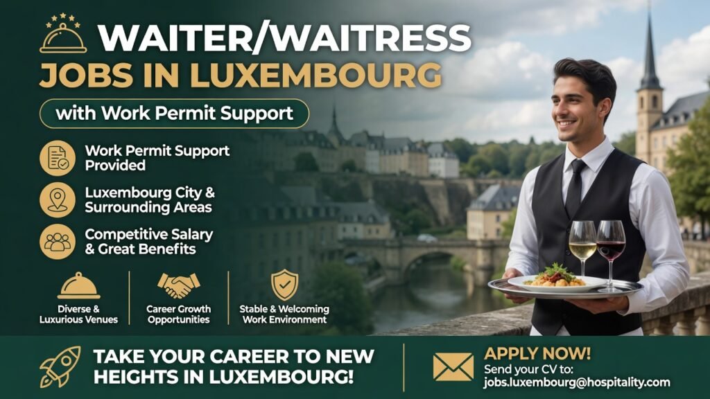 Waiter/Waitress Jobs in Luxembourg with Work Permit Support